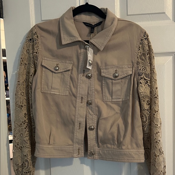 White House Black Market French Lace Sleeves Utility Jacket. - Picture 2 of 3